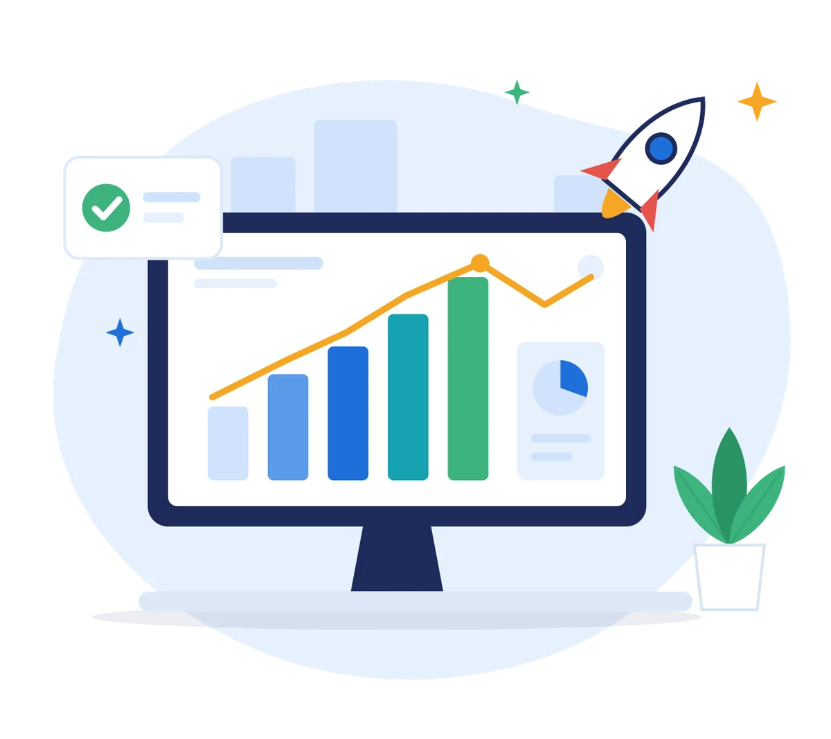 Illustration of a monitor showing a rising growth chart
