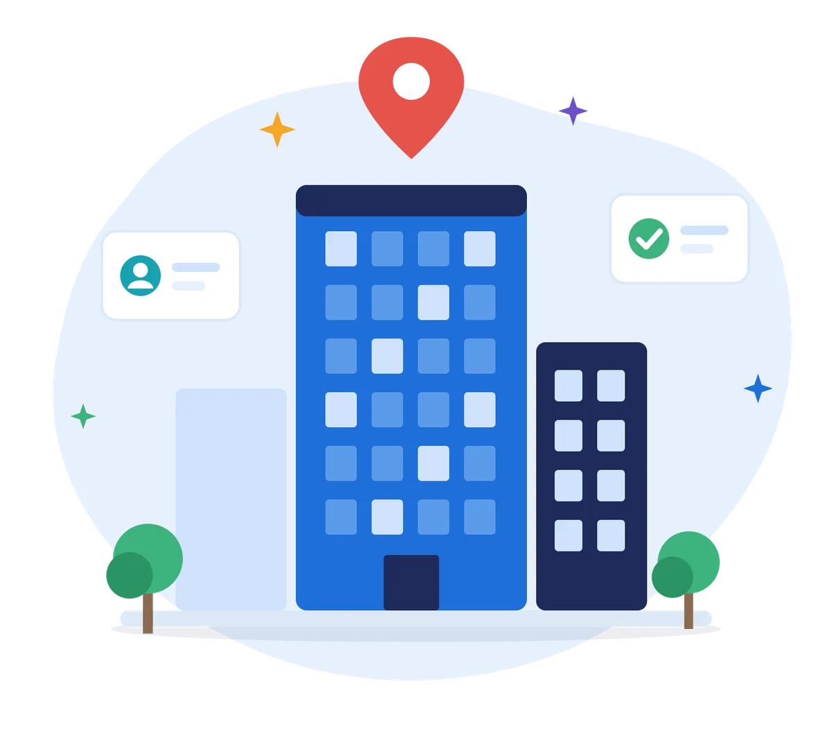 Illustration of the kPatricii office building with a location pin