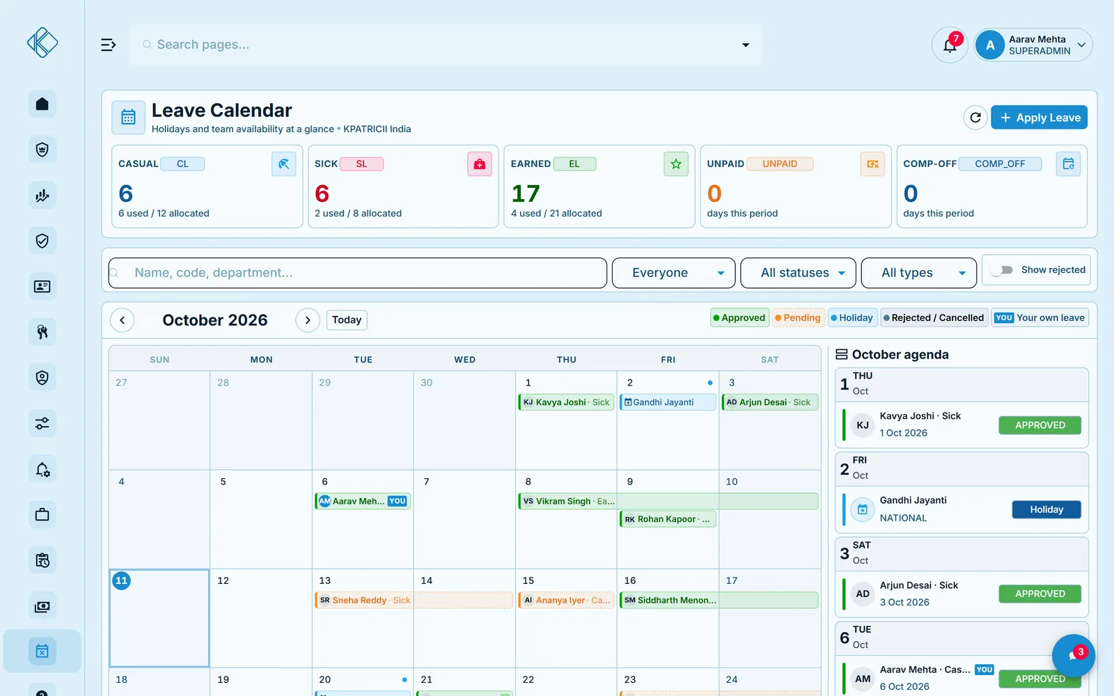 KpatOne leave calendar