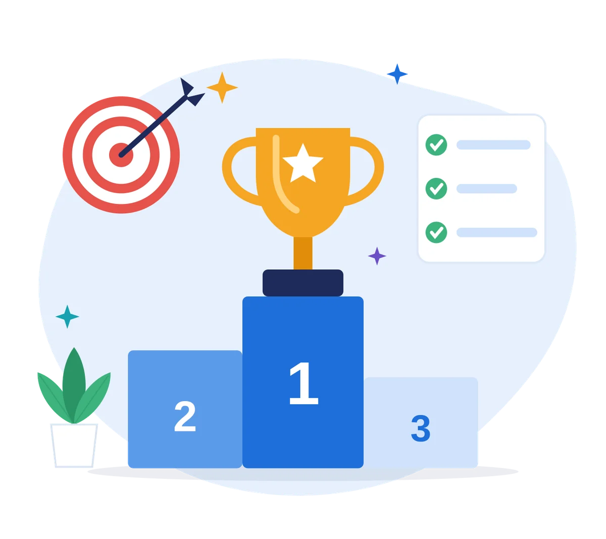 Illustration of a trophy on a winners podium
